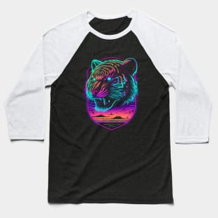 Retrowave Synthwave Tiger Head - 1980's Animal Print Baseball T-Shirt